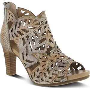 L'Artiste by Spring Step Amora Laser Cut Leather Ankle Bootie Beige EU 38 NWOT
